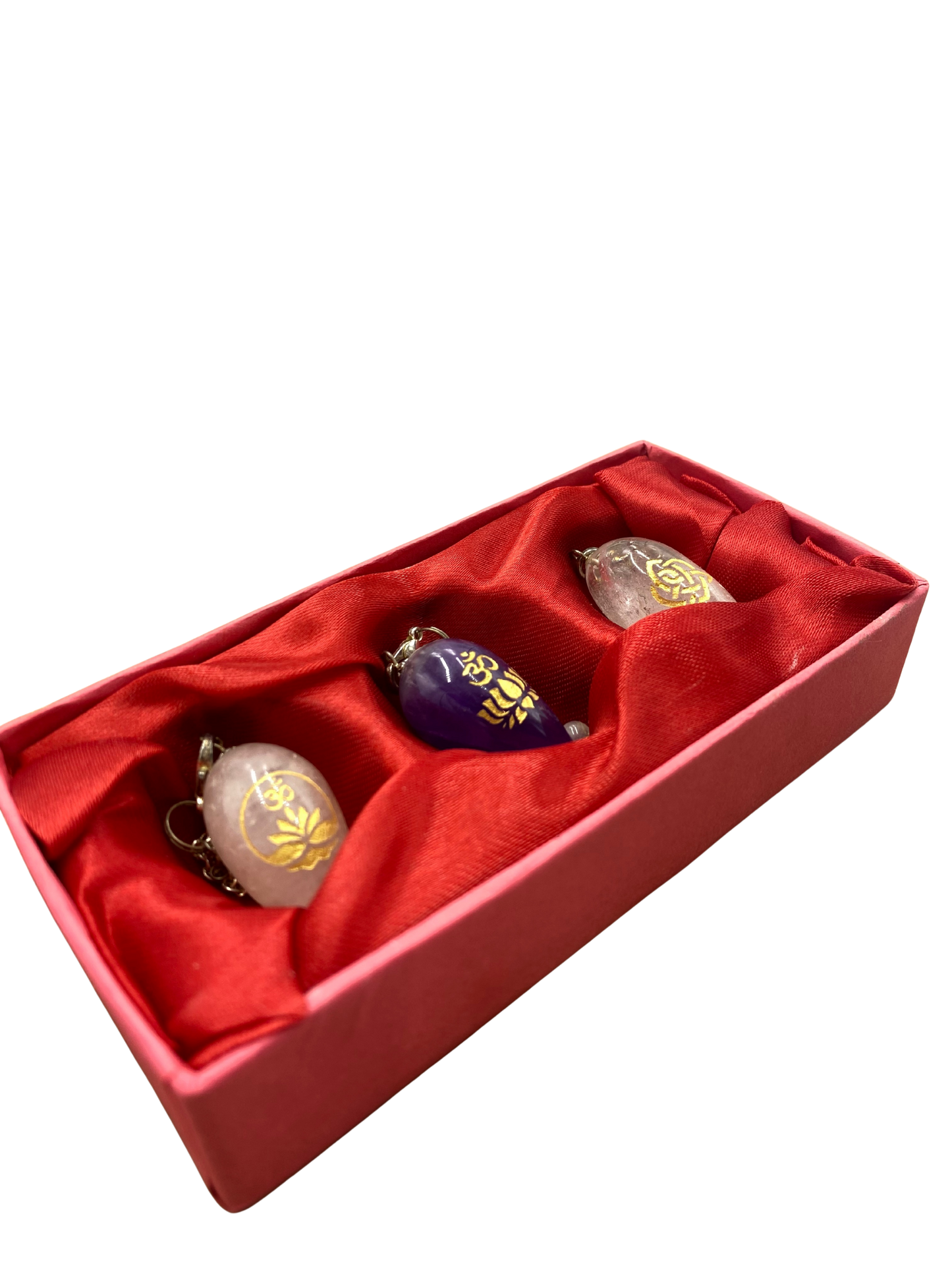 Coffret 3 pendules : Cristal de Roche, Quartz Rose et Améthsyte