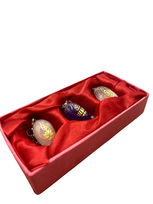 Coffret 3 pendules : Cristal de Roche, Quartz Rose et Améthsyte