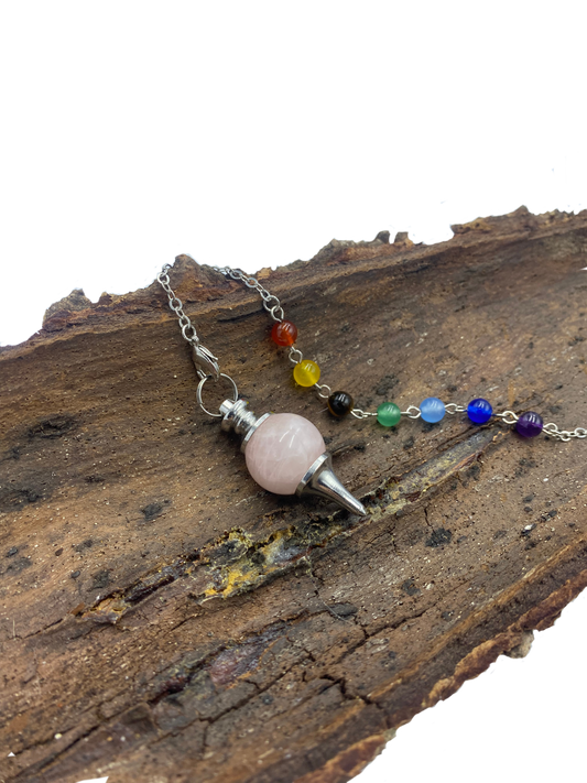 Pendule 7 chakras Quartz Rose